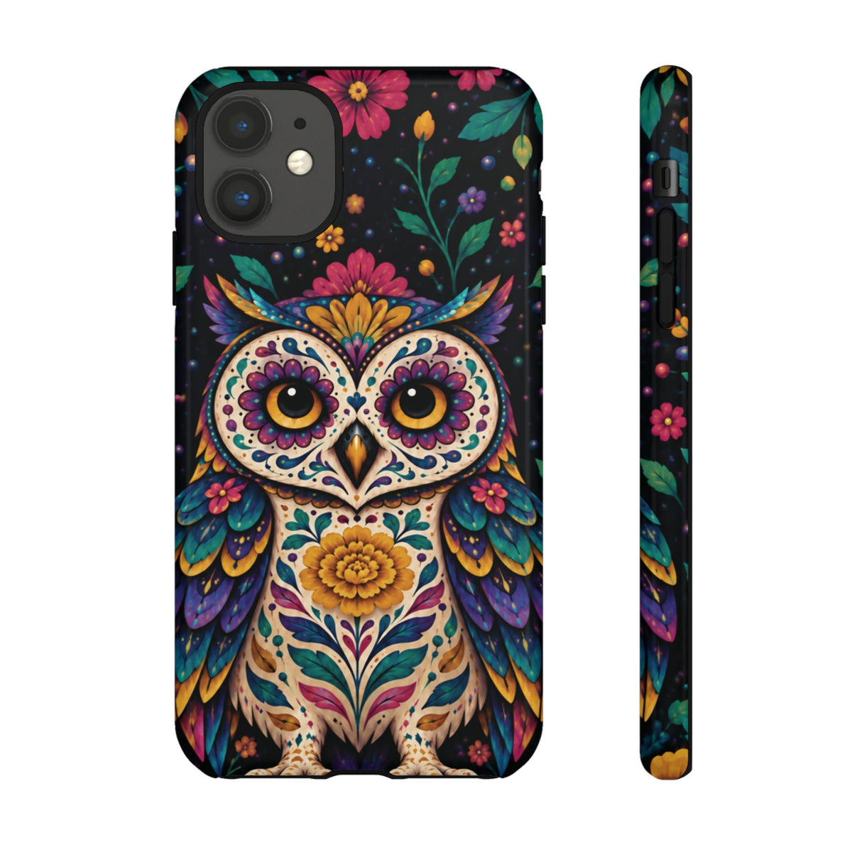 Vibrant Purple and Teal Calavera Owl Phone Case - Multicolor Phone Case - iPhone 11 / Glossy