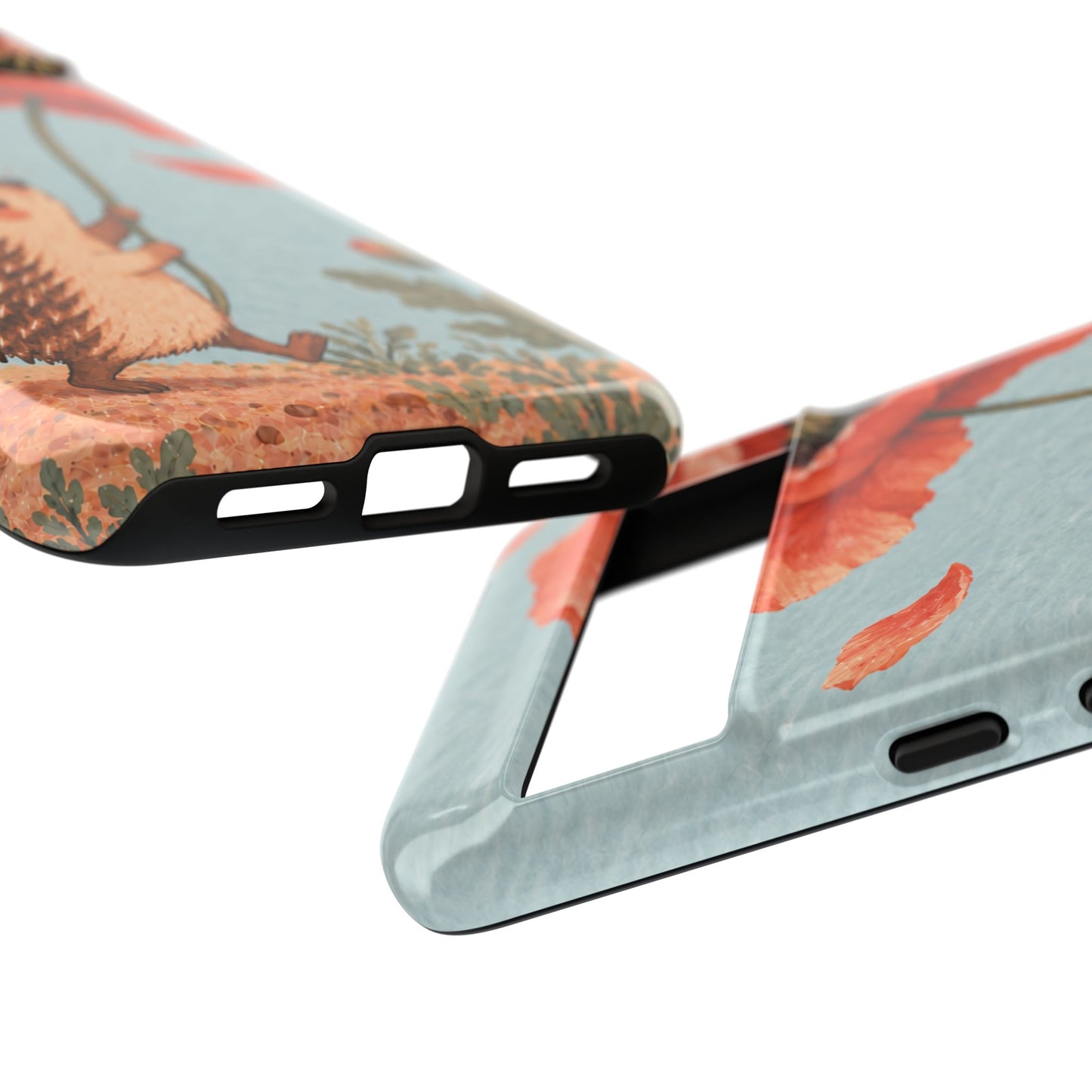 Whimsical Pale Blue Hedgehog and Poppy Phone Case - Blue Phone Case