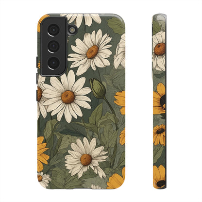 Samsung Galaxy S22 / Glossy Phone Case - Boho Chic Daisies Floral Pattern ’White & Yellow’ Phone Case