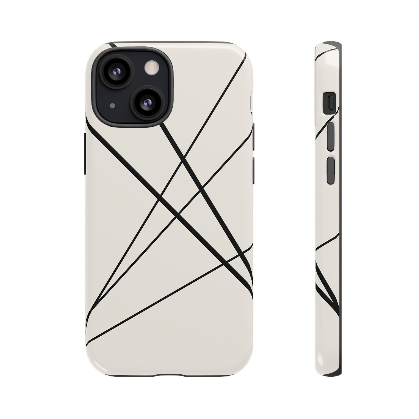iPhone 13 Mini / Glossy Phone Case - Abstract White with Black Lines Phone Case