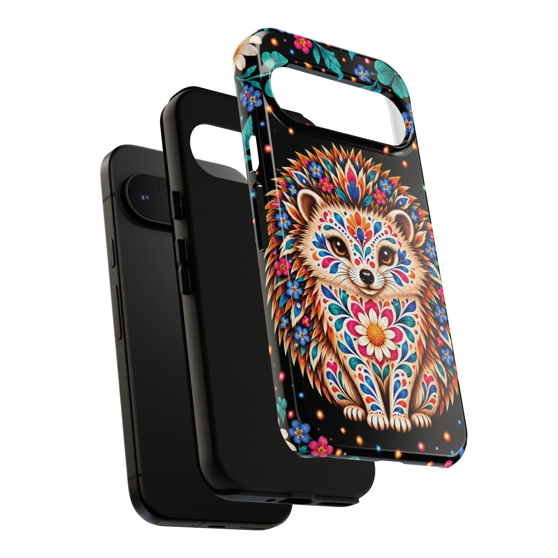 Vibrant Orange and Turquoise Calavera Hedgehog Phone Case - Multicolor Phone Case