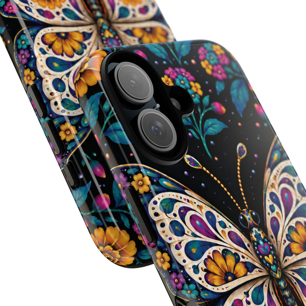 Vibrant Purple and Teal Calavera Butterfly Phone Case - Multicolor Phone Case