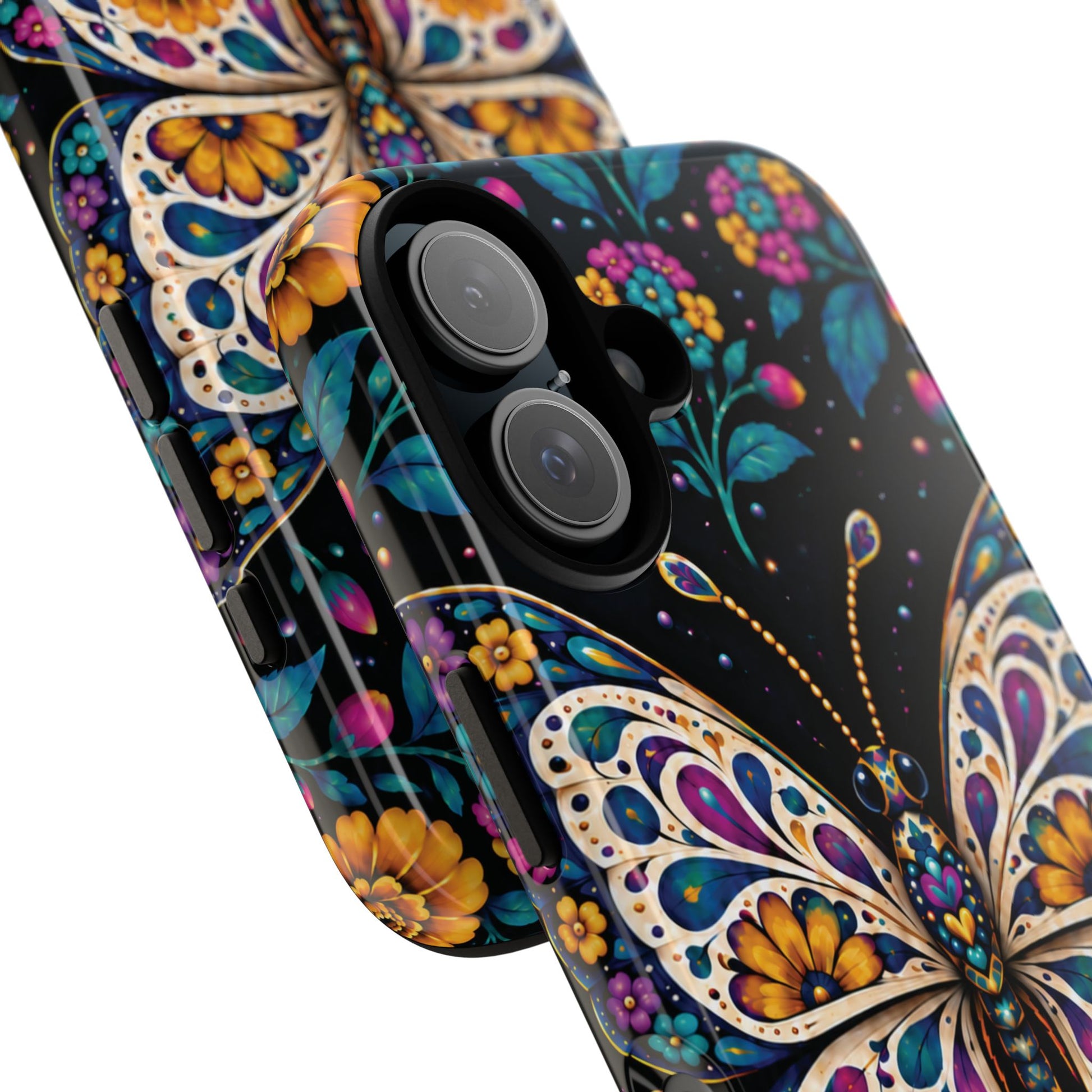 Vibrant Purple and Teal Calavera Butterfly Phone Case - Multicolor Phone Case