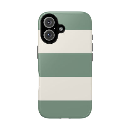 iPhone 16 / Glossy Phone Case - Green & White Horizontal Stripe Pattern Phone Case