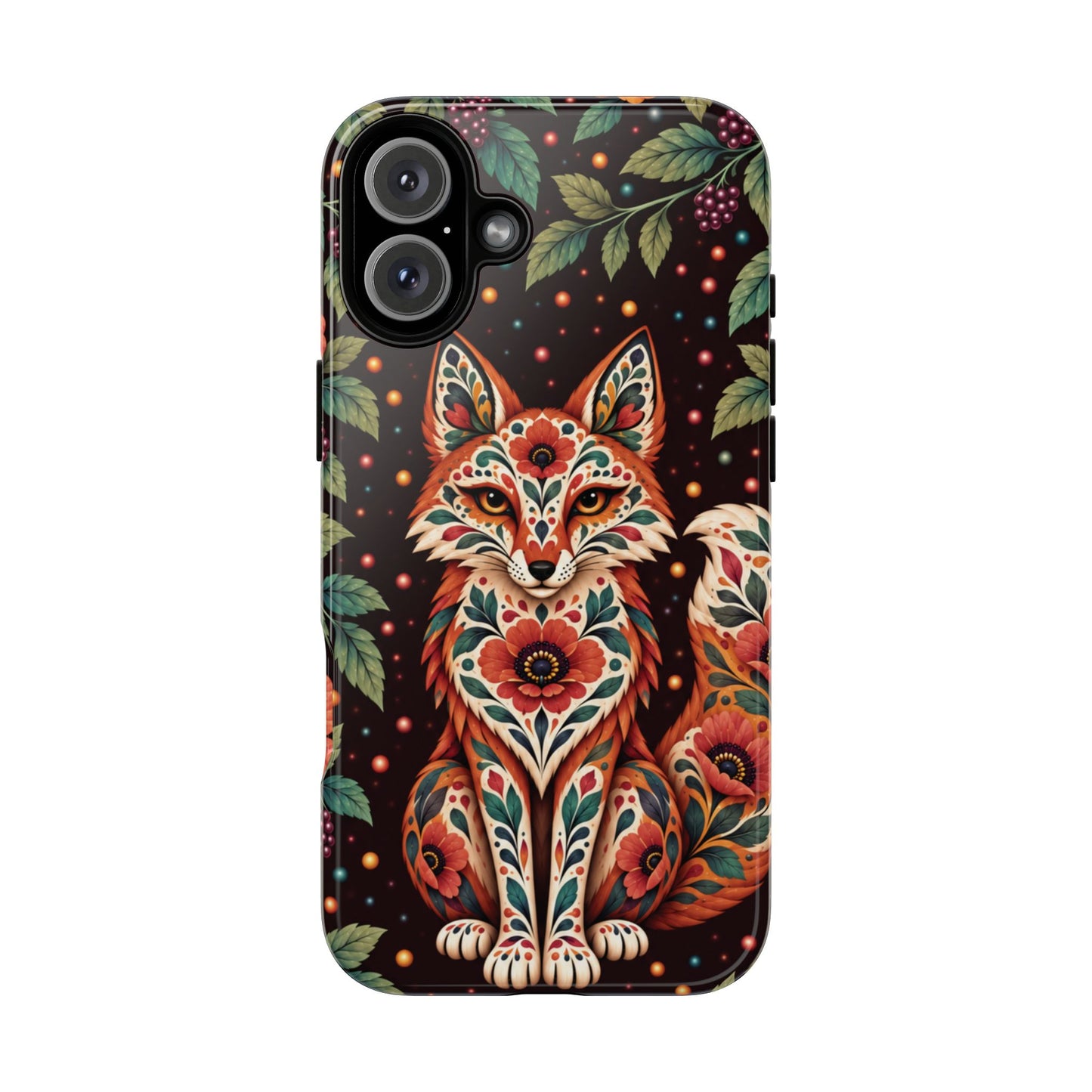 Vibrant Terracotta and Teal Calavera Fox Phone Case - Multicolor Phone Case - iPhone 16 Plus / Glossy
