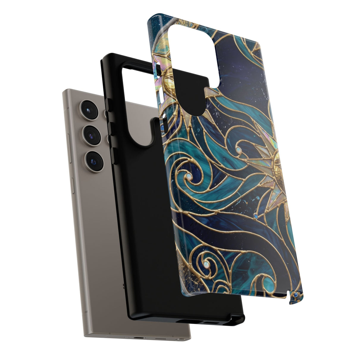 Elegant Teal & Gold Celestial Suns Phone Case