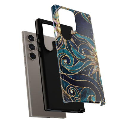 Elegant Teal & Gold Celestial Suns Phone Case