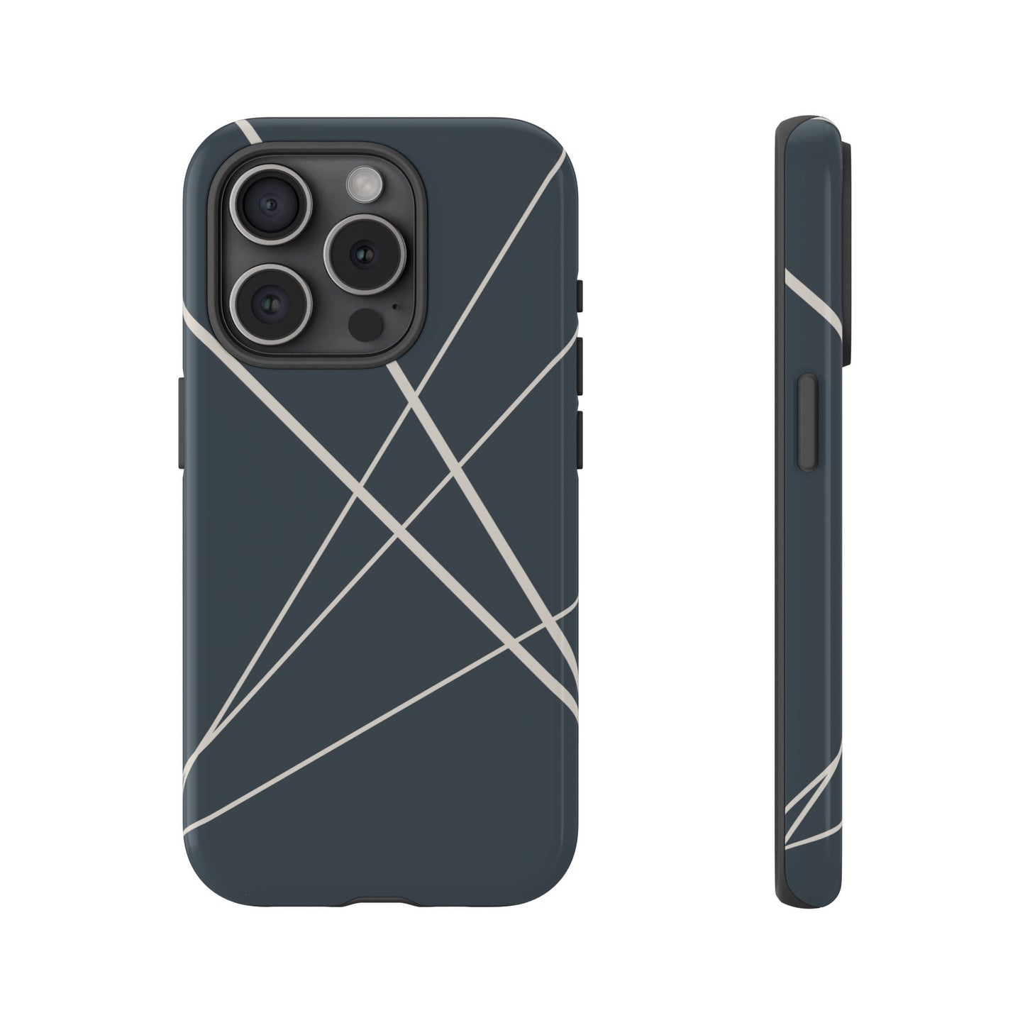 iPhone 15 Pro / Glossy Phone Case - Abstract Blue with Beige Lines Phone Case