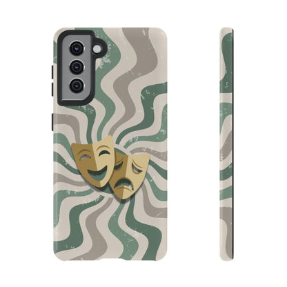 Samsung Galaxy S21 / Glossy Phone Case - Comedy & Tragedy Masks – Green Minimal Retro Wave Phone Case