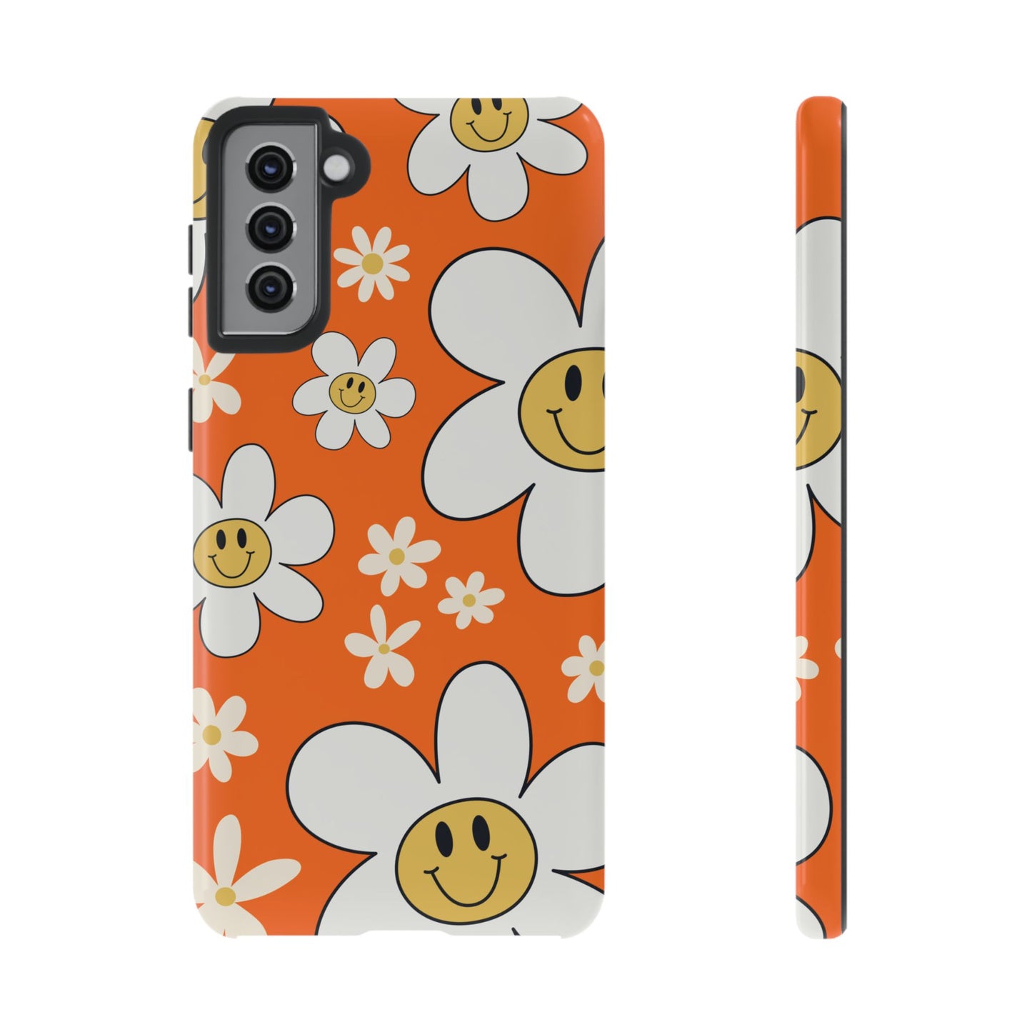 Fun Retro Daisy Pattern with Orange Background Phone Case - Orange Phone Case - Samsung Galaxy S21 Plus / Glossy