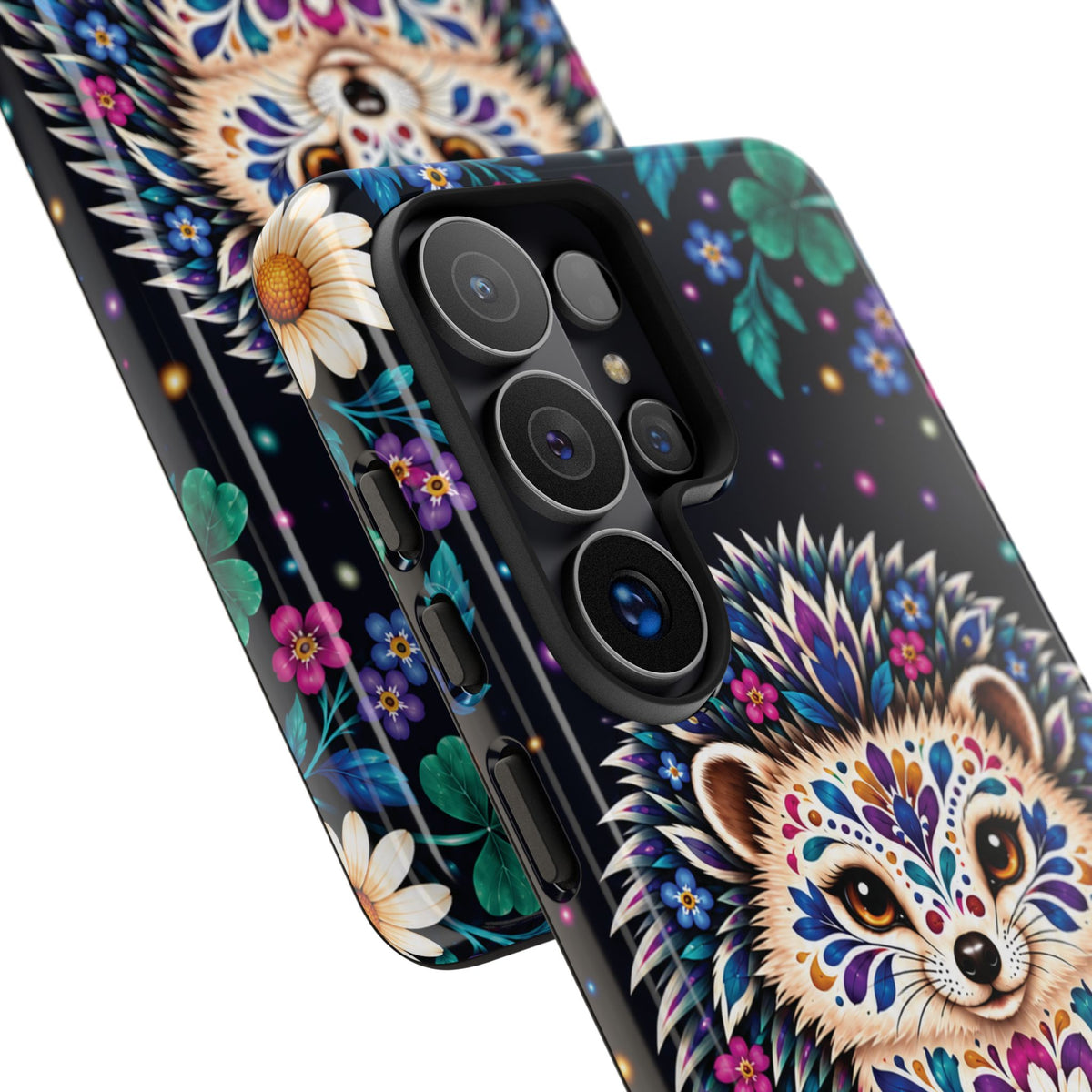 Vibrant Purple and Teal Calavera Hedgehog Phone Case - Multicolor Phone Case