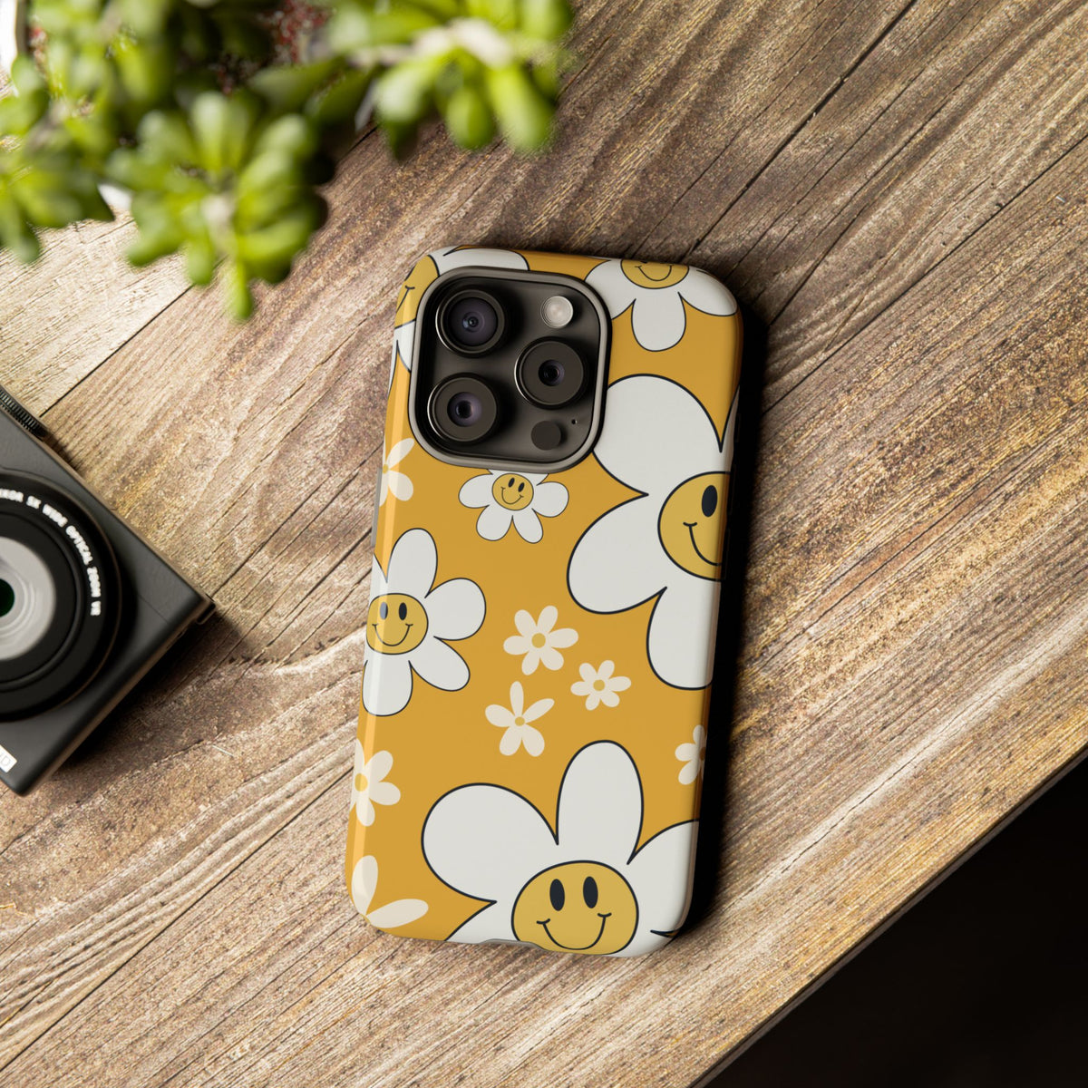 Fun Retro Daisy Pattern with Yellow Background Phone Case - Yellow Phone Case