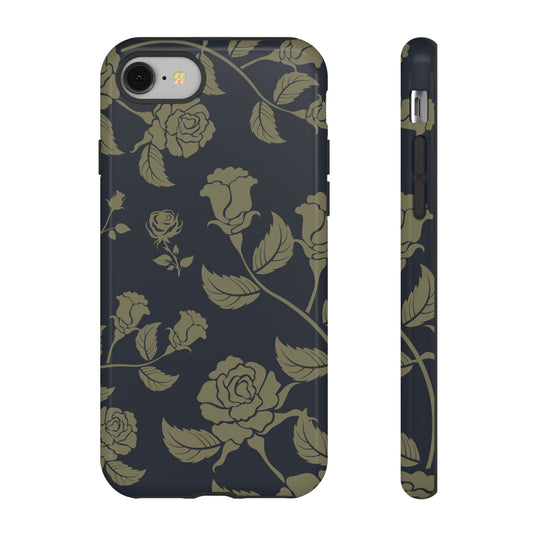 iPhone 8 / Glossy Phone Case - ’Blue & Olive Rose Pattern’ Phone Case