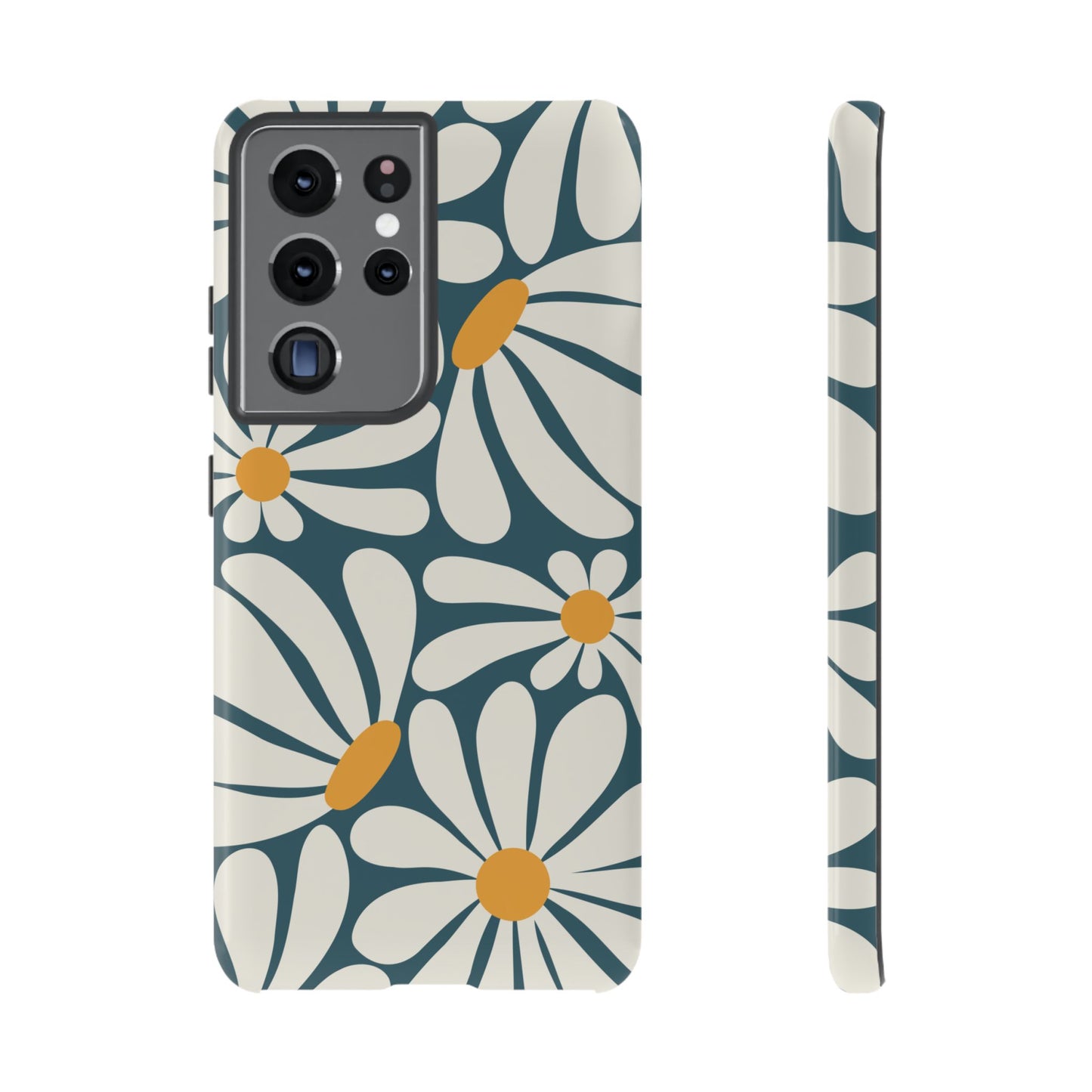 Samsung Galaxy S21 Ultra / Glossy Phone Case - Retro Blue Daisy Pattern Phone Case