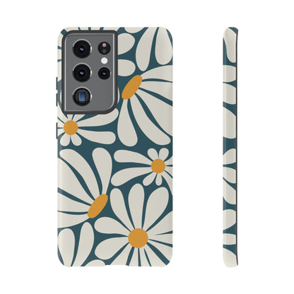 Samsung Galaxy S21 Ultra / Glossy Phone Case - Retro Blue Daisy Pattern Phone Case