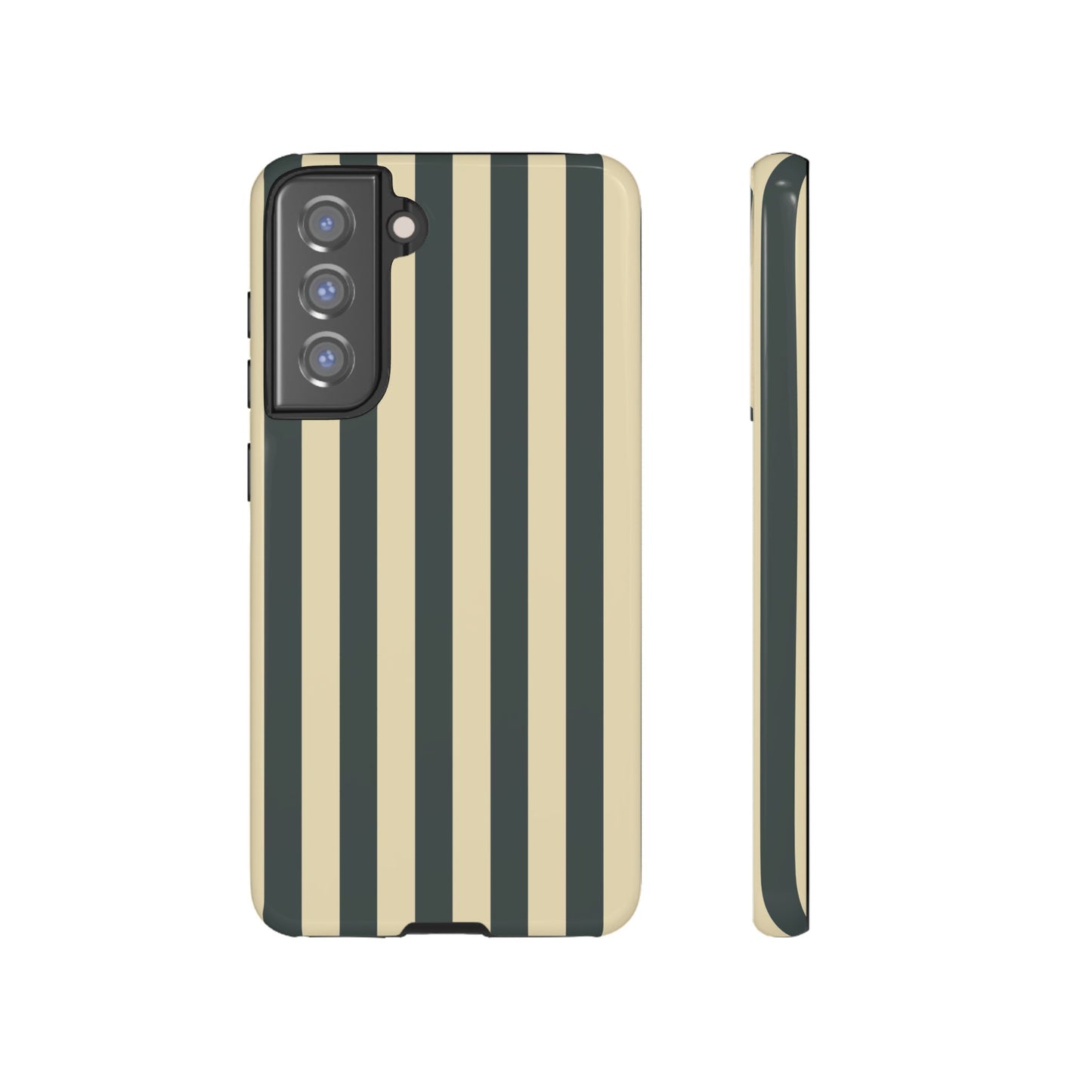 Samsung Galaxy S21 FE / Glossy Phone Case - ’Green & Beige Stripe Pattern’ Phone Case