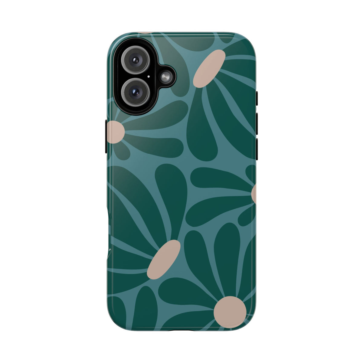 Retro Turquoise Daisy Pattern Phone Case - Green Phone Case - iPhone 16 Plus / Glossy