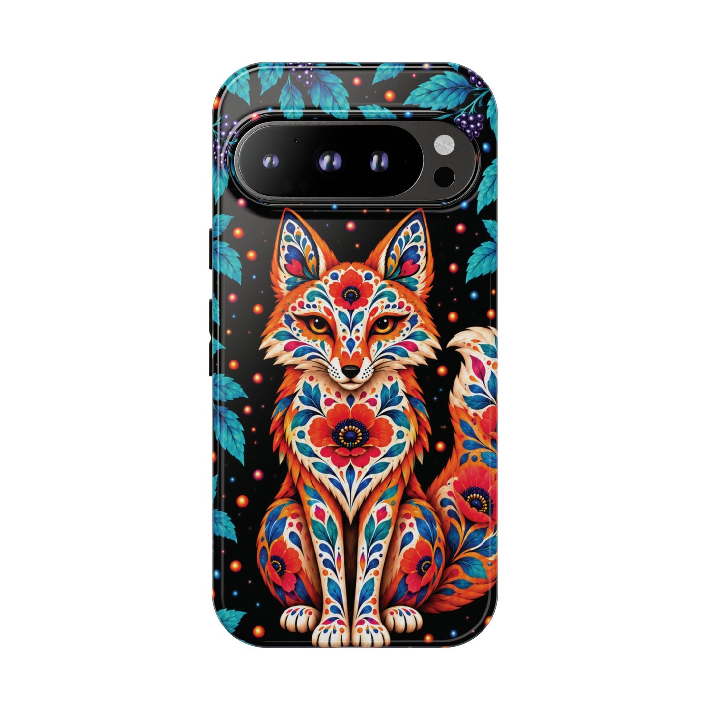 Vibrant Orange and Turquoise Calavera Fox Phone Case - Multicolor Phone Case - Google Pixel 9 Pro / Glossy