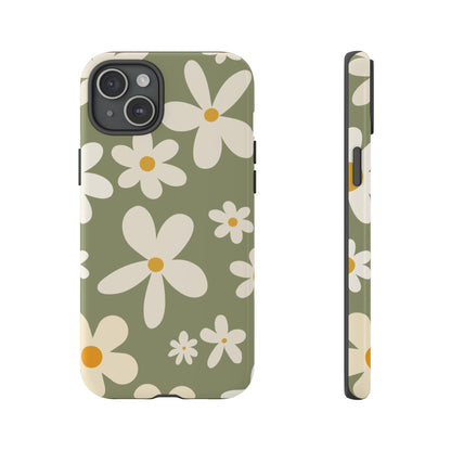 Chic Green Daisy Pattern Phone Case - Green Phone Case - iPhone 15 Plus / Glossy
