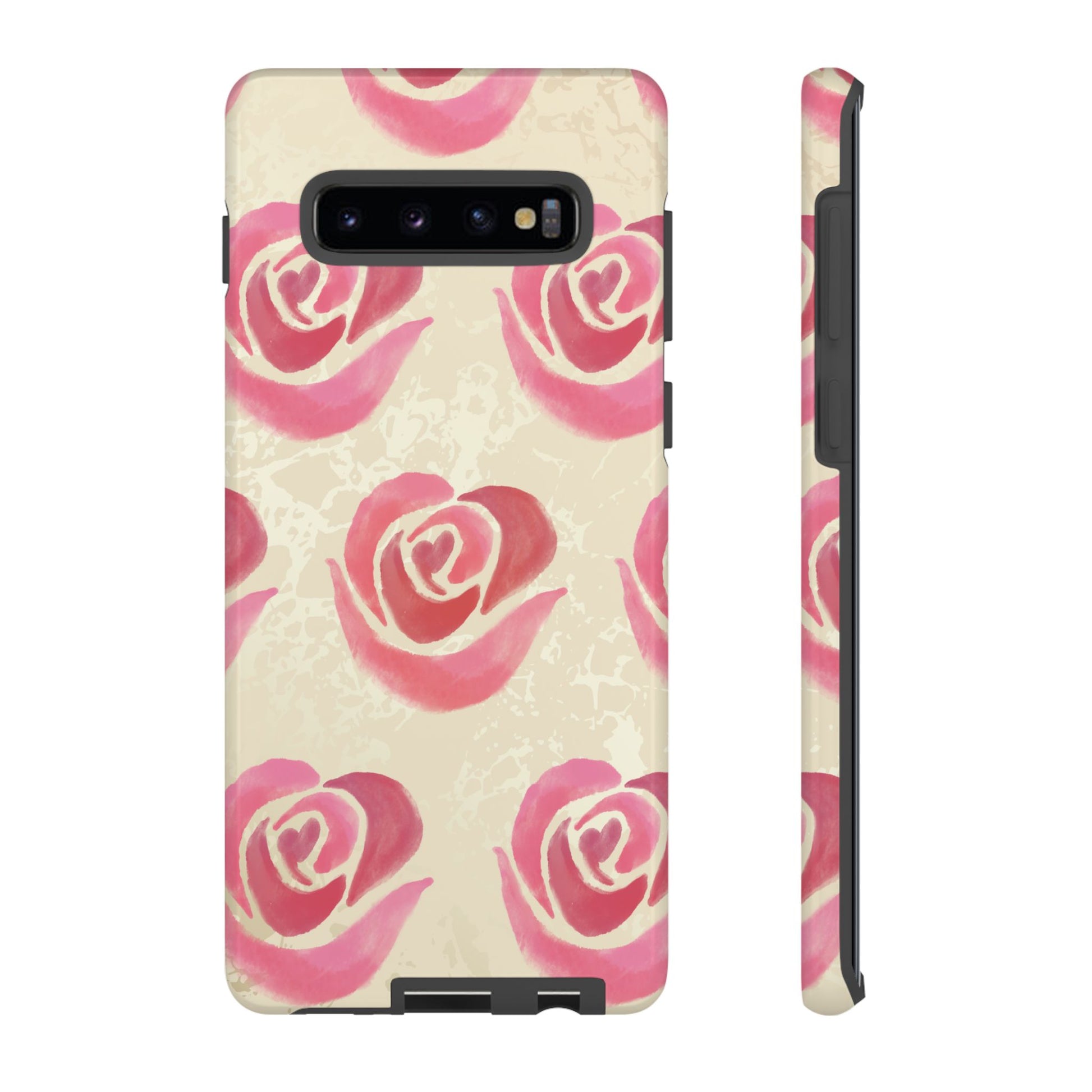 Cute Pink Rose Pattern Phone Case - Pink Phone Case - Samsung Galaxy S10 Plus / Glossy