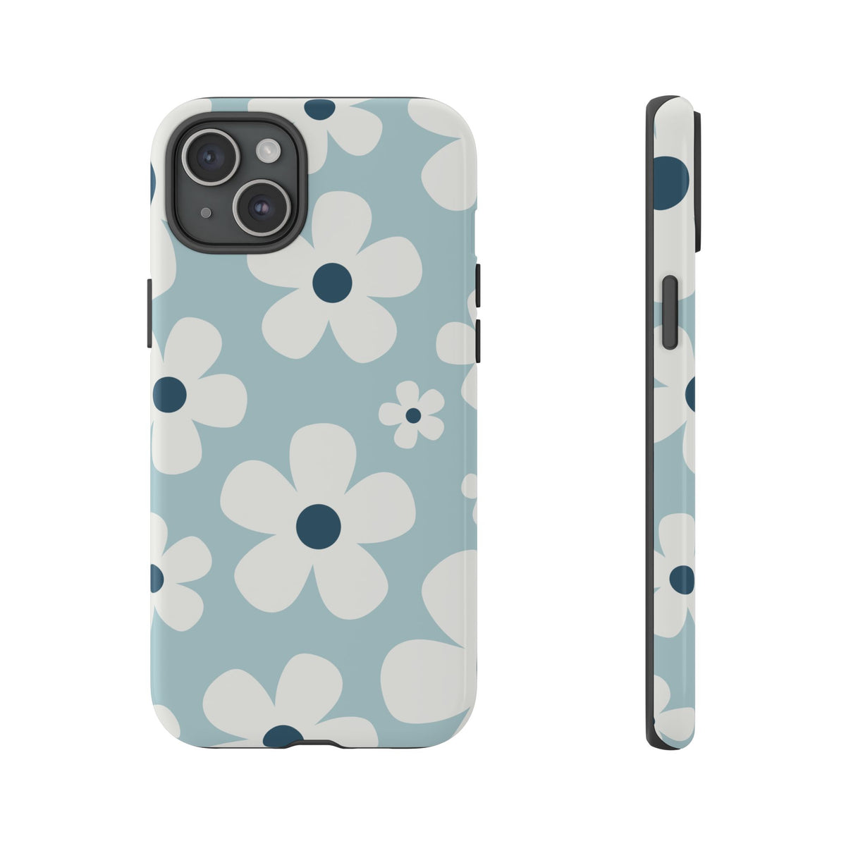 Cute Light Blue Daisy Pattern Phone Case - Blue Phone Case - iPhone 15 Plus / Glossy