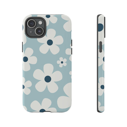 Cute Light Blue Daisy Pattern Phone Case - Blue Phone Case - iPhone 15 Plus / Glossy