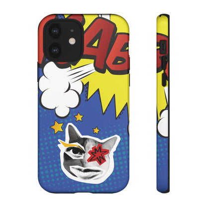 iPhone 12 / Glossy Phone Case - Bold Blue Pop Art Cat Phone Case