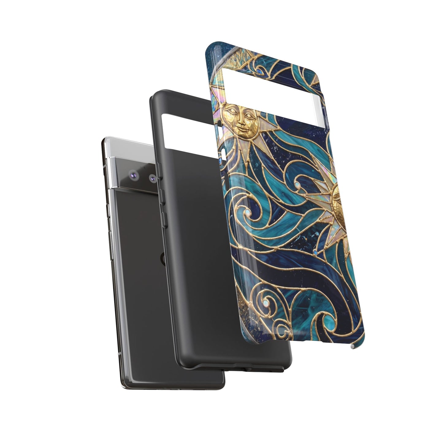 Elegant Teal & Gold Celestial Suns Phone Case