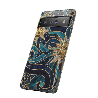 Elegant Teal & Gold Celestial Suns Phone Case
