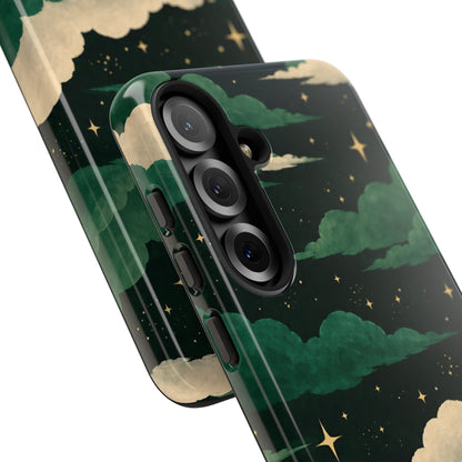 Illustrated Emerald Green Clouds & Stars Phone Case