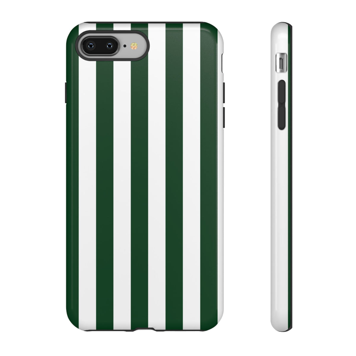 Simple Dark Green & White Stripe Pattern Phone Case - Green Phone Case - iPhone 8 Plus / Glossy