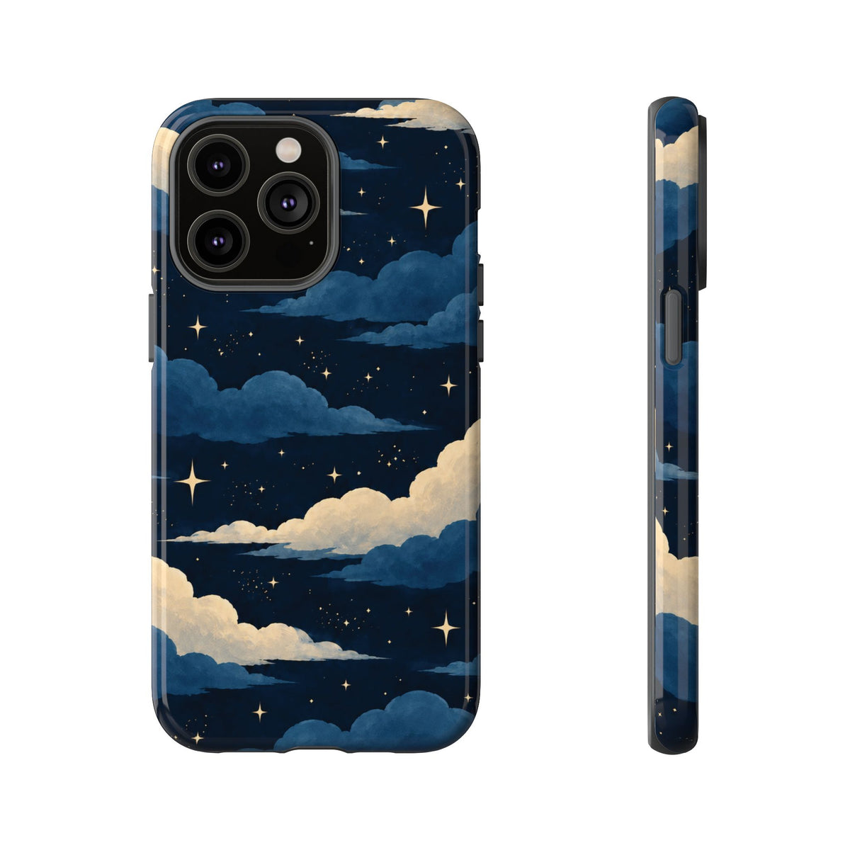 Illustrated Navy Blue Clouds & Stars Phone Case