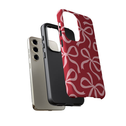Bold Raspberry Red and Blush Pink Bow Pattern Phone Case