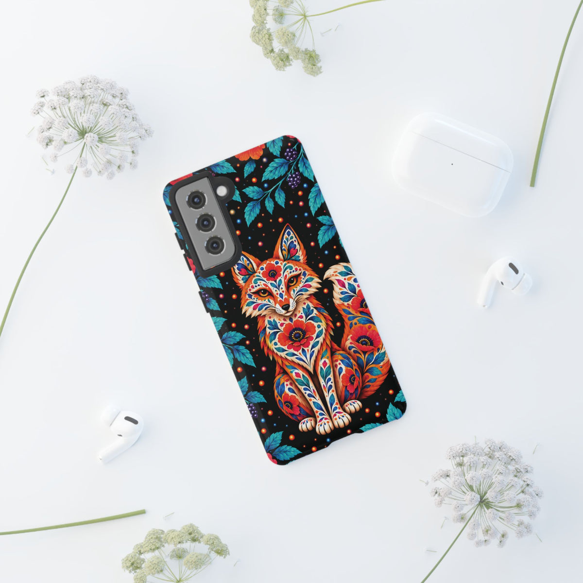 Vibrant Orange and Turquoise Calavera Fox Phone Case - Multicolor Phone Case