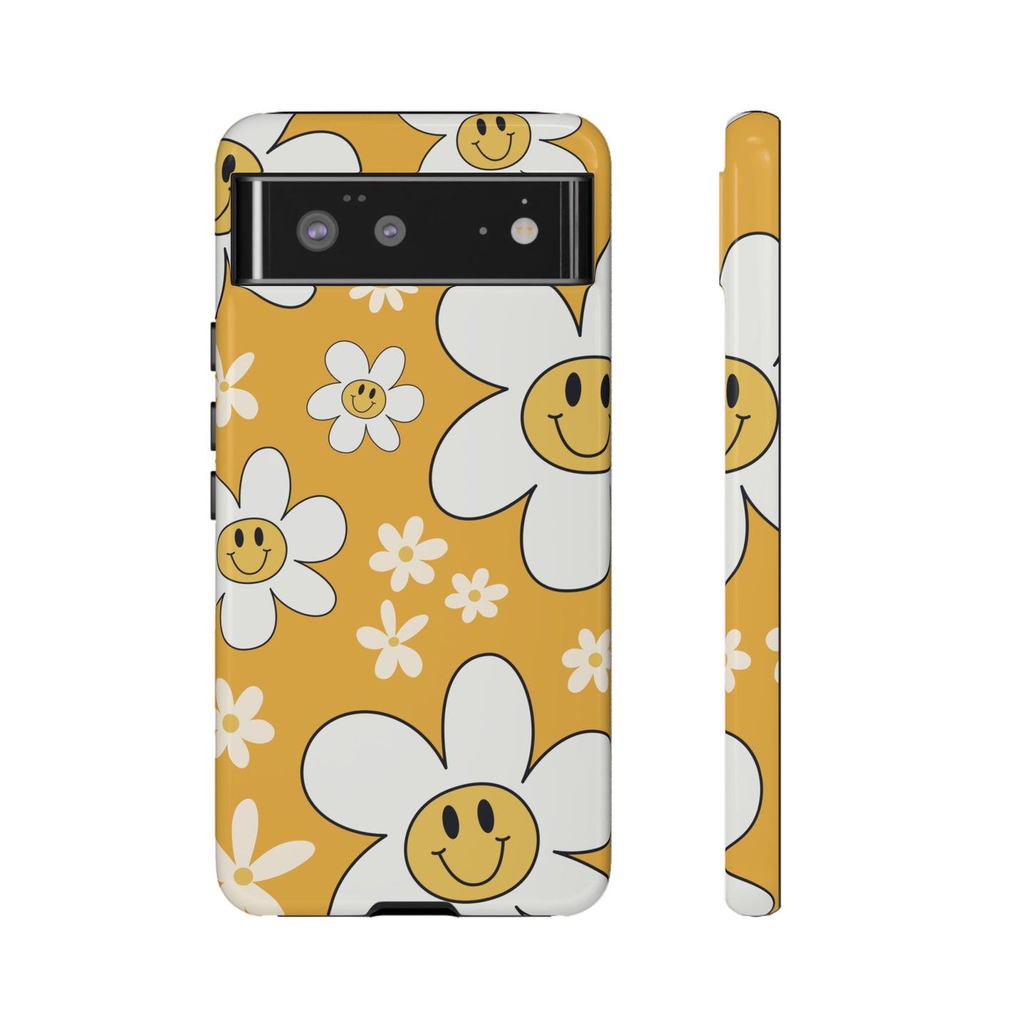 Fun Retro Daisy Pattern with Yellow Background Phone Case - Yellow Phone Case - Google Pixel 6 / Glossy