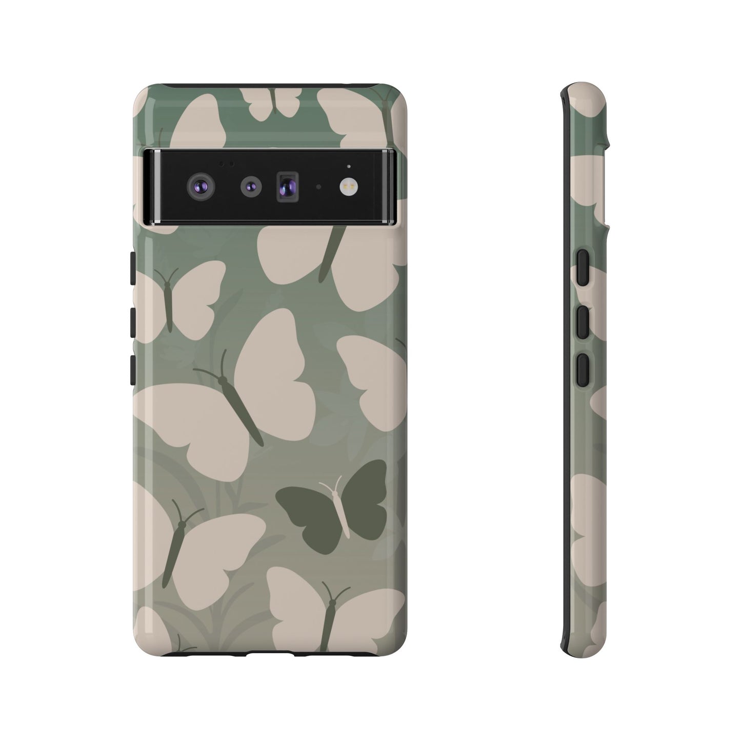 Google Pixel 6 Pro / Glossy Phone Case - Minimalist Light Green Butterfly Pattern Phone Case