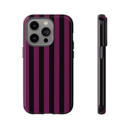 iPhone 14 Pro / Glossy Phone Case - Trendy Plum & Black Stripe Pattern Phone Case