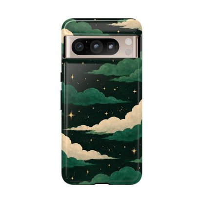Illustrated Emerald Green Clouds & Stars Phone Case