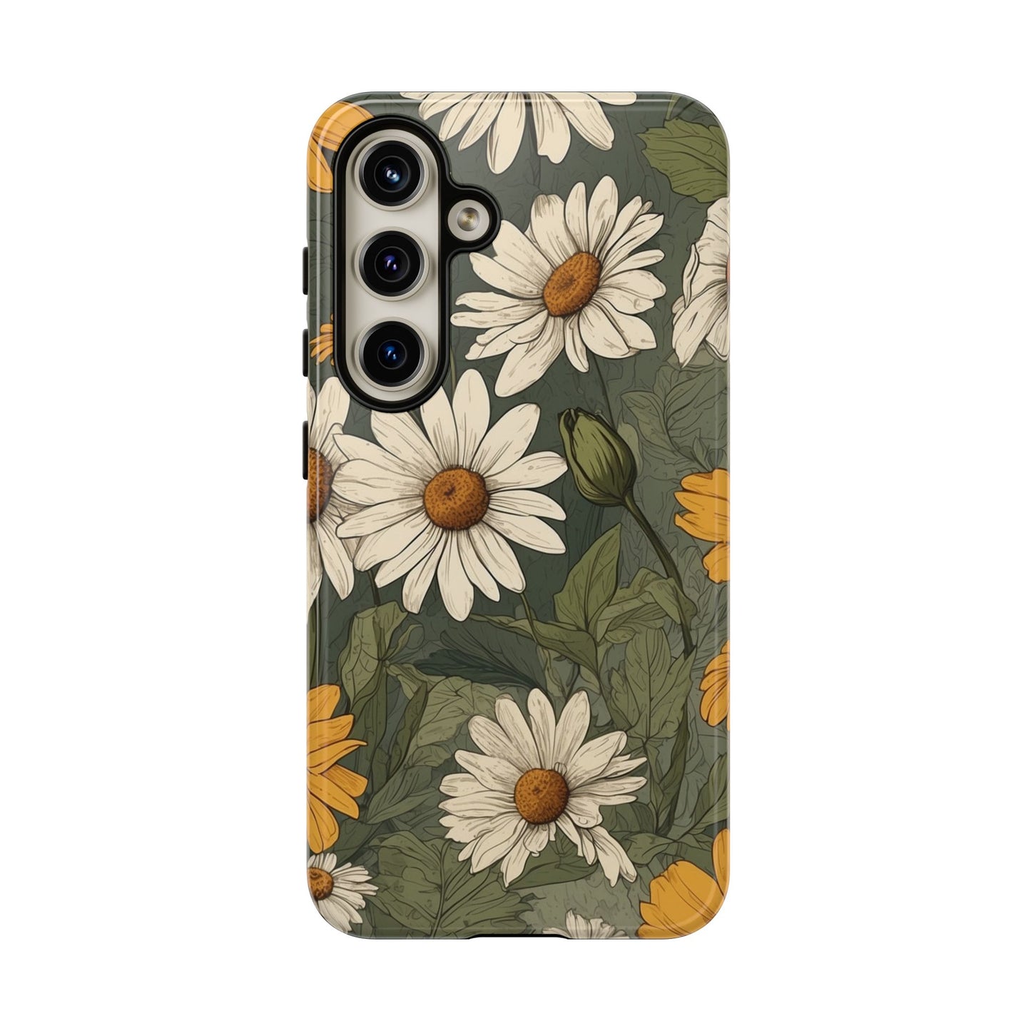 Samsung Galaxy S24 / Glossy Phone Case - Boho Chic Daisies Floral Pattern ’White & Yellow’ Phone Case