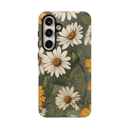 Samsung Galaxy S24 / Glossy Phone Case - Boho Chic Daisies Floral Pattern ’White & Yellow’ Phone Case