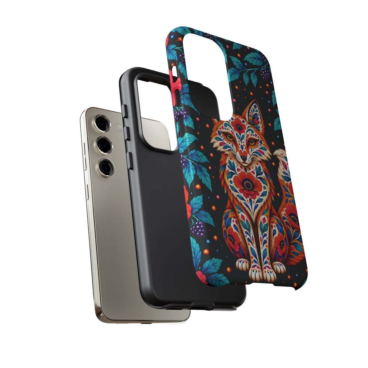 Vibrant Orange and Turquoise Calavera Fox Phone Case - Multicolor Phone Case
