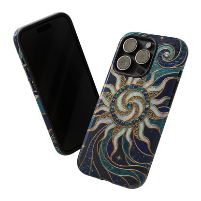 Elegant Teal & Gold Cosmic Sunburst Phone Case