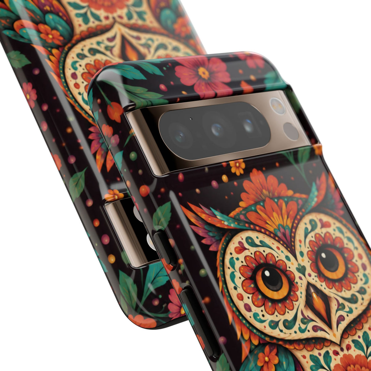 Vibrant Terracotta and Teal Calavera Owl Phone Case - Multicolor Phone Case