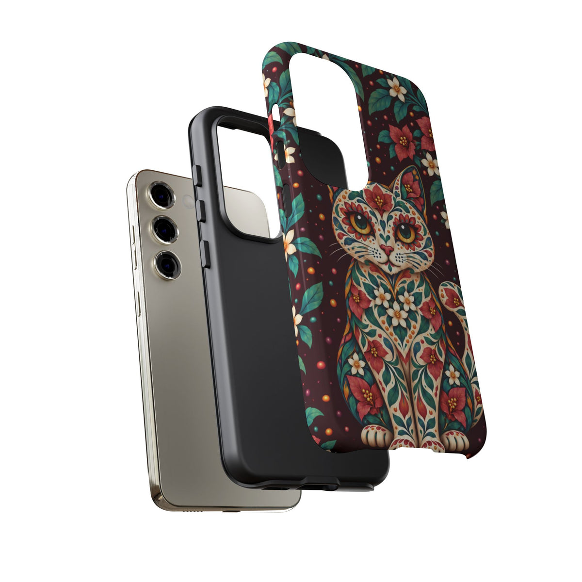Vibrant Terracotta and Teal Calavera Cat Phone Case - Multicolor Phone Case