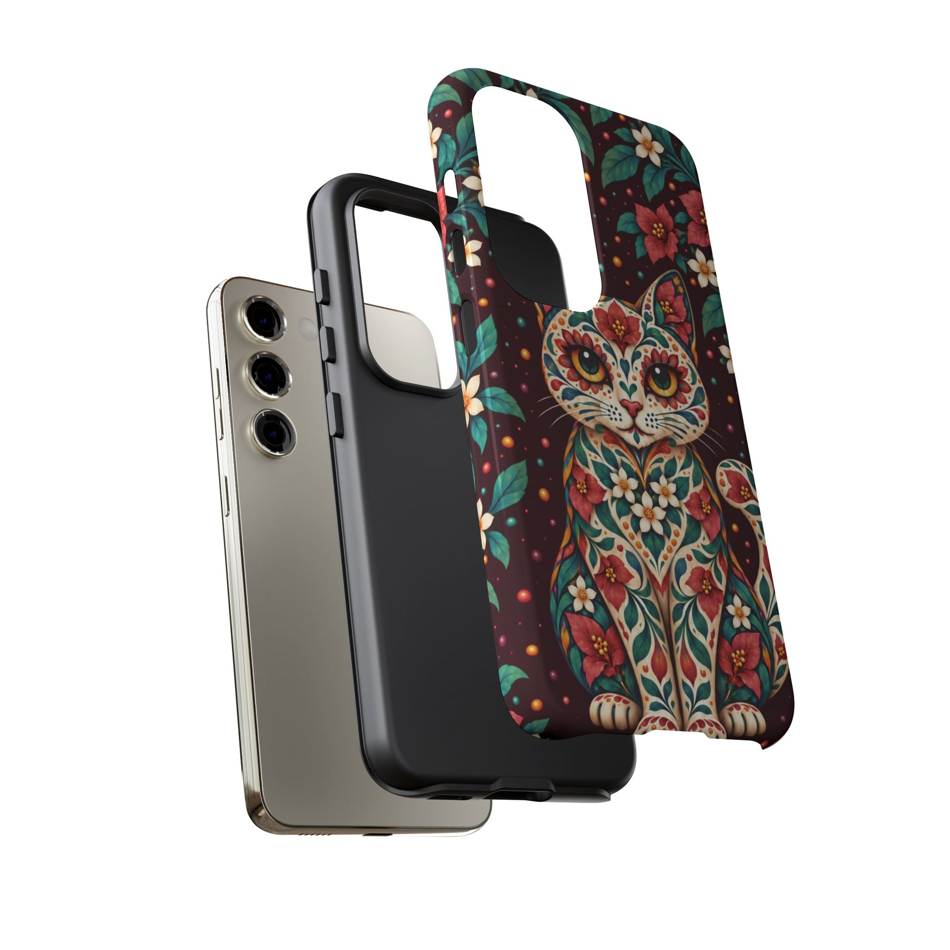 Vibrant Terracotta and Teal Calavera Cat Phone Case - Multicolor Phone Case