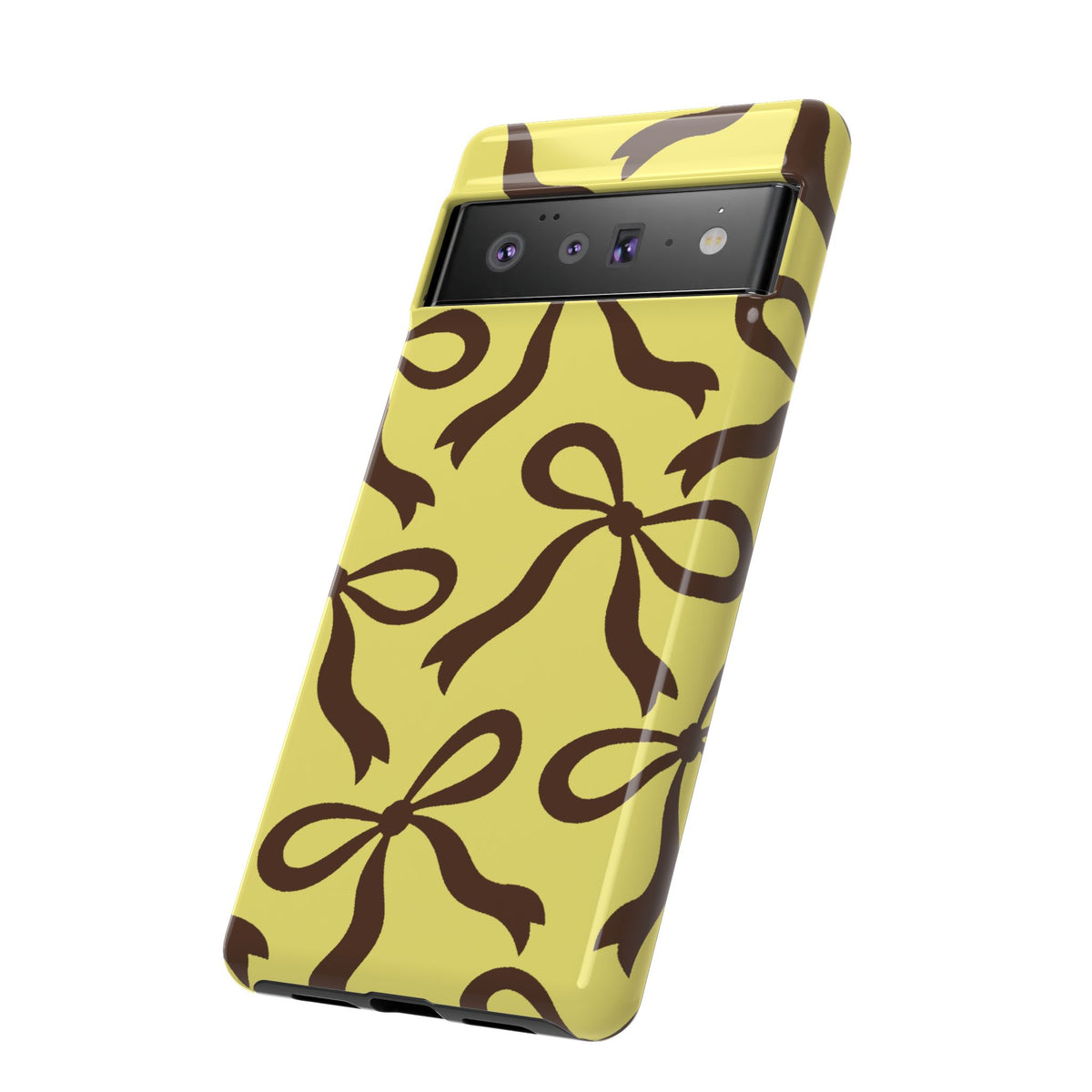 Bold Butter Yellow and Chocolate Brown Bow Pattern Phone Case - Yellow Phone Case