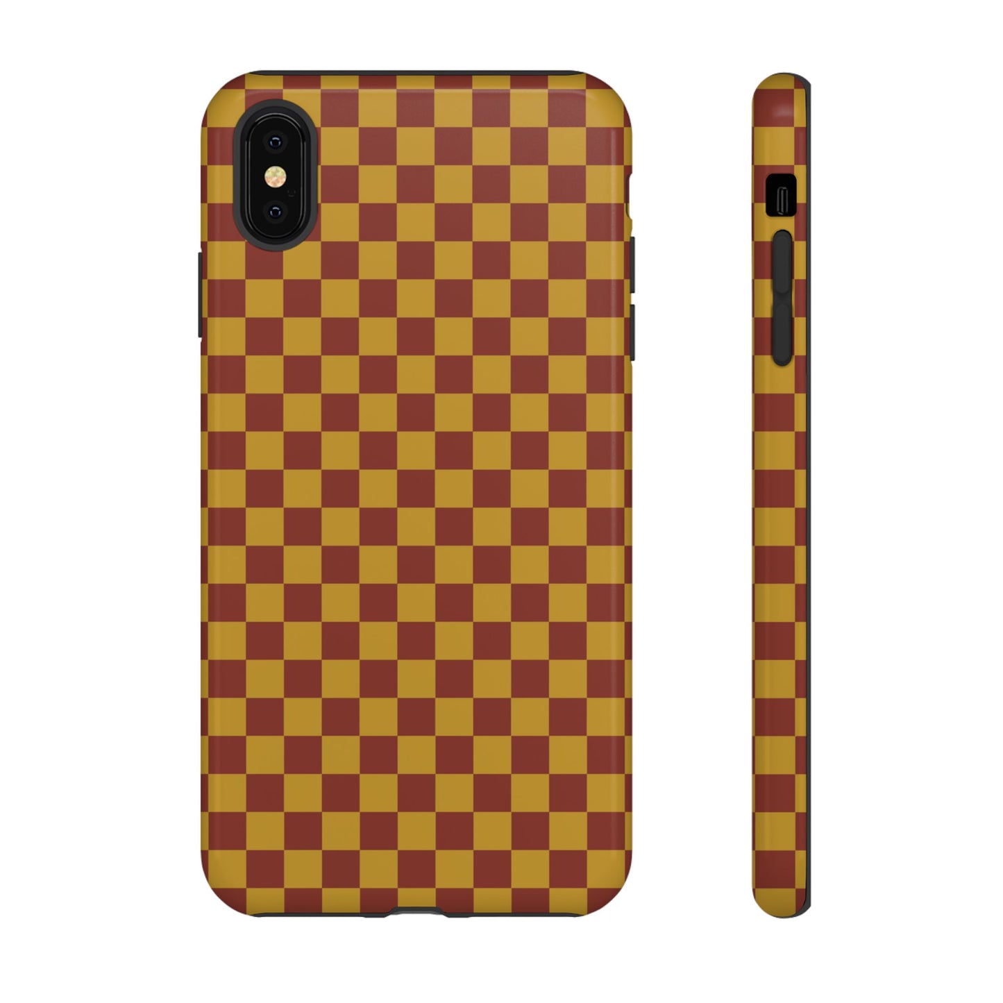 iPhone XS MAX / Glossy Phone Case - Trendy Mustard & Burgandy Small Checked Pattern Phone Case