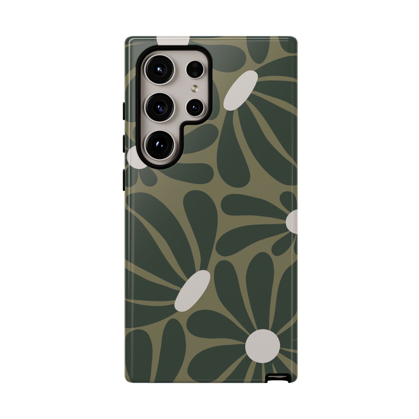 Samsung Galaxy S24 Ultra / Glossy Phone Case - ’Retro Olive Green Daisy Pattern’ Phone Case