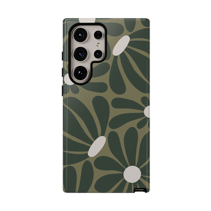 Samsung Galaxy S24 Ultra / Glossy Phone Case - ’Retro Olive Green Daisy Pattern’ Phone Case