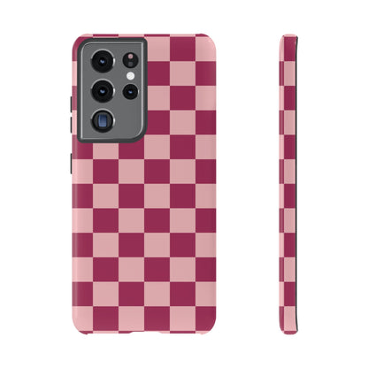 Pink Checked Pattern Phone Case - Pink Phone Case - Samsung Galaxy S21 Ultra / Glossy